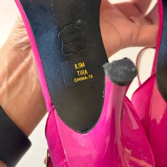 Vintage 90s Y2K Style Chilis Tira Satin Fuschia Pink Strappy Heel Sandals Shoes - Picture 10 of 11